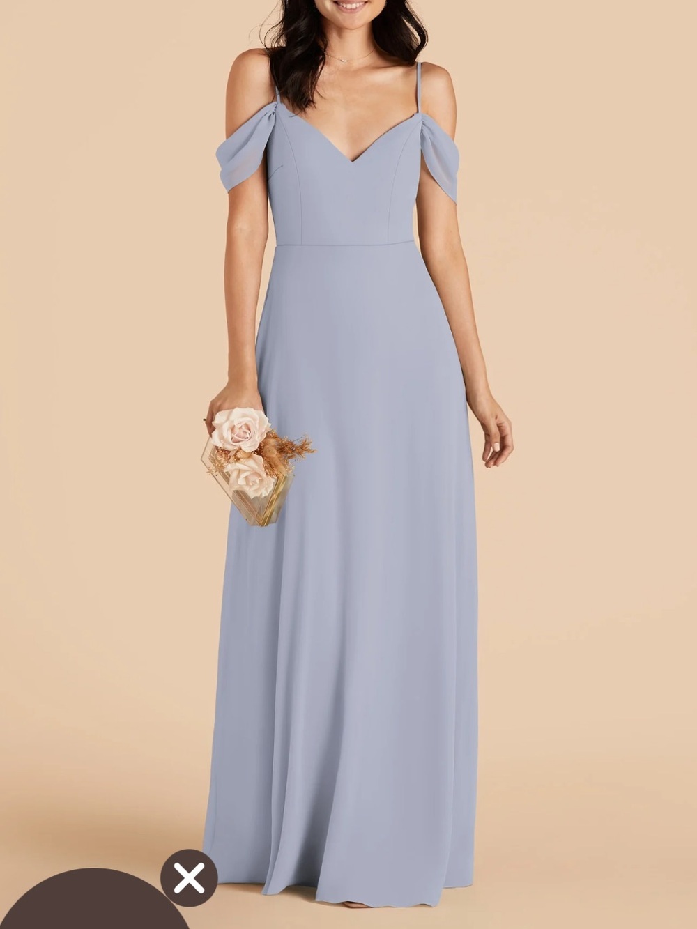 BNWT! Birdy Grey Devin Dress in Dusty Blue Chiffon Cold-Shoulder Maxi Sz L